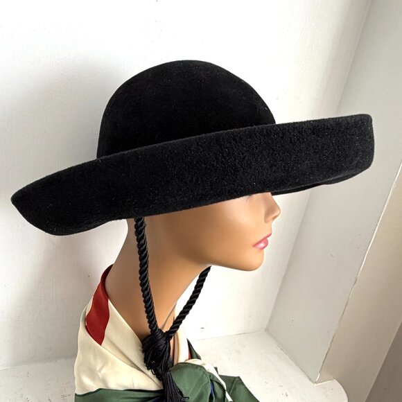 Vintage Don Anderson NY Midcentury Spanish Gaucho Cowboy Black Wide Brim Hat - Picture 5 of 10